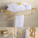 欧式太空铝毛巾浴巾架置物架卫生间金色仿古浴室卫浴五金套装挂件