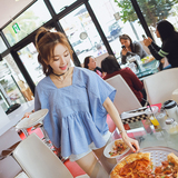 2016夏季新款韩版宽松显瘦纯色衬衫短袖T恤上衣大码娃娃衫女学生