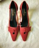 【旧美人】vintage古董鞋 优雅复古尖头镂空红色中跟单鞋高跟鞋