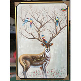 包邮原单百特美式麋鹿深林手绘油画客厅玄关餐厅书房挂画装饰画