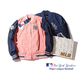 韩国MLB秋季薄款棒球服女 NY男女情侣装休闲风衣夹克粉色短外套