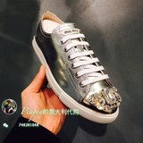意大利正品代购 PRADA普拉达女鞋银色镜面宝石5E8557休闲鞋系带