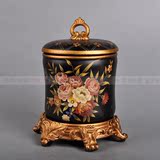 欧式古典宫廷黑色陶瓷饰品罐装饰罐 储物罐糖果罐家居摆件饰品