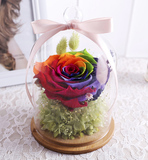 永生花礼盒玻璃罩七夕情人节进口七彩玫瑰花保鲜花生日礼物顺丰包