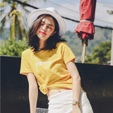 W|小维t恤女夏季中长款修身简约韩范字母印花学生短袖休闲上衣