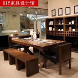 北欧实木餐桌椅组合欧式宜家铁艺办公桌户型现代简约韩式原木饭桌