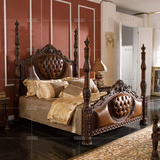 新款促销 美式真皮床 实木雕花柱子床 欧式古典1.8米大床 婚床