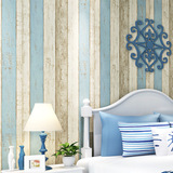 地中海风格怀旧木纹无纺布壁纸客厅 卧室电视美式复古竖条纹墙纸