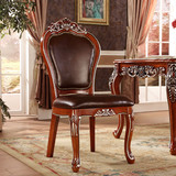 欧式皮餐椅实木描金椅子新古典酒店美式扶手椅会议书房椅咖啡椅