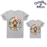 齐齐蛙2016夏季亲子装卡通猴子男女小童半袖 一家三口纯棉短袖T恤