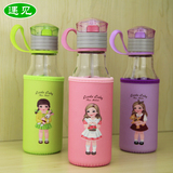 韩版儿童女生可爱卡通杯套玻璃杯创意便携成人女士耐热玻璃吸管杯