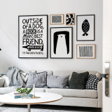 卓雅 北欧现代简约挂画客厅沙发背景创意组合黑白装饰画 大白熊