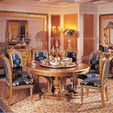 高档欧式全实木雕花餐桌椅组合法式奢华金色圆餐台6人饭桌带转盘