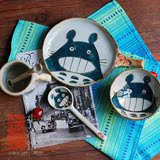 釉下彩陶瓷手绘卡通个性创意碗盘勺碗碟套装日式可爱龙猫餐具四件