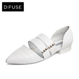 D:FUSE/迪芙斯2016秋季新款牛皮铆钉尖头低跟单鞋女鞋DF61114003
