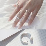 S925纯银符号逗号天然珍珠韩国开口可调节闺蜜女礼物食指指环戒指