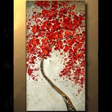 新款 装饰画 客厅现代挂画 油画壁画玄关画 立体红色 竖版发财树
