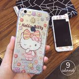 日系Kitty猫咪软边钢化膜iPhone6S手机壳苹果6plus镶钻手机壳硅胶