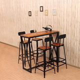 欧式实木高吧台桌椅组合复古咖啡厅靠墙长桌星巴克酒吧休闲靠背椅