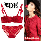 正品DK维多利亚性感半杯的蕾丝文胸套装薄款红色秘密聚拢女士内衣