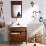 美式橡木做旧卫浴柜组合大理石洗漱洗脸面盆洗手池落地柜卫浴镜柜