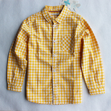 春秋款男童长袖衬衫纯棉黄色格子儿童衬衣中大童休闲衬衫外贸原单