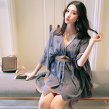 两件套装裙女显瘦夏季新款韩国时尚手工钉珠水钻蝙蝠七分袖连衣裙