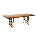 玫瑰金不锈钢长餐桌现代简约金属脚台面斑马木原色厂家直销办公桌