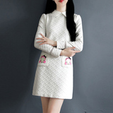 2016韩版白色娃娃领甜美连衣裙显瘦中长款学生春装可爱修身公主裙