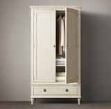 美式乡村单个双开门实木衣柜 简约欧式复古白色做旧储物家具定制
