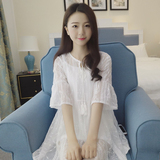 2016夏季新款韩版宽松网纱喇叭袖吊带蕾丝镂空连衣裙两件套套装女