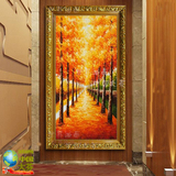 欧式手绘油画玄关客厅风水风景装饰挂画竖版单幅有框壁画黄金大道