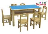 幼儿园实木桌椅 儿童课桌椅 防火板双层六人桌樟子松长方桌幼儿桌