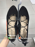 HM H＆M专柜正品代购 16夏黑色尖头浅口系绑带平底鞋平跟单鞋女鞋