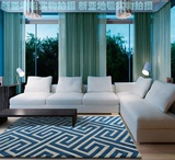 现代简约客厅地毯手工腈纶羊毛地毯蓝色白色几何图案茶几卧室定制