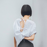原创设计师 2016夏季新款 个性衬衫简约欧美风露背绑带短袖上衣女