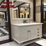 美式浴室柜组合洗手盆橡木实木落地大理石卫浴柜卫生间洗漱台面盆