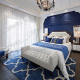 蓝色欧式美式宜家格子地毯沙发茶几客厅卧室床边书房手工地毯定制