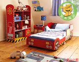 儿童家具儿童床单人床护栏床 红色消防车床卡通床包新品