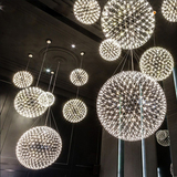 北欧现代创意火花球吊灯个性吧台餐厅客厅不锈钢圆球LED花火吊灯