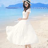 夏季雪纺连衣裙女中长款波西米亚长裙海边度假修身收腰沙滩裙子仙