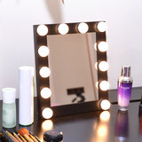 专业化妆镜带灯泡台式高清镜面欧美便携式方形镜子美容梳妆单面镜