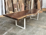 美式 loft实木整板不规则铁艺餐桌书桌会议桌原木办公桌洽谈桌