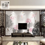 古典新中式墙纸背景墙壁纸客厅沙发墙布定制壁画茶楼意境水墨荷花