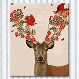 新款鹿头花DIY手绘数字油画动物客厅大幅装饰画报喜鹿情侣填色画