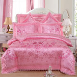 四件套纯棉 2.0m床 双人刺绣粉色蕾丝1.8米婚庆大红全棉床上用品