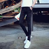 春夏季牛仔裤男小脚修身型韩版黑色时尚潮流紧身裤子显瘦男士长裤