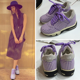 2016代购新款紫色格子布气垫波鞋 内增高厚底运动休闲女鞋潮包邮