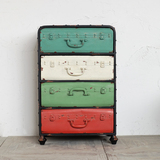 美式乡村复古做旧铁艺金属彩色行李箱斗柜抽屉柜储物柜立柜床头柜