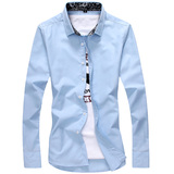 春季新款男衬衫长袖 青少年薄款韩版衬衣修身休闲商务纯色白衬衫